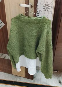 Green Layered Knit Sweater
