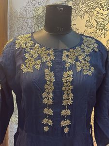 Elegant Navy Embroidered Dress