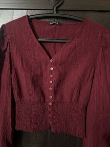 Maroon Button-Down Top - S