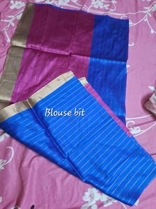 Soft Silk Cotton Light Weight Saree - Blue &amp; Pink