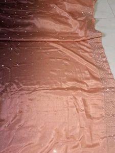 Brown Sleeveless Embellished Blouse And Saree