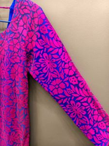 Bright Magenta &amp; Blue Printed Kurta