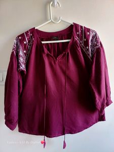 Magenta Colour Ballon Sleeves Top (XS/ S - Size)