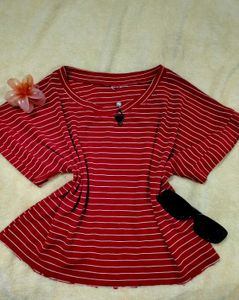 Red & White Striped Crop Top