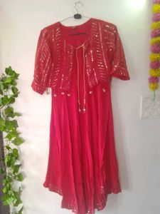 Red Anarkali with shrug