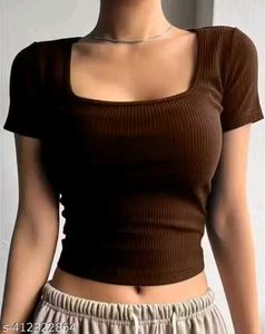 Brown Ribbed Cropped Top