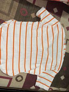 Striped White &amp; Orange Polo Shirt