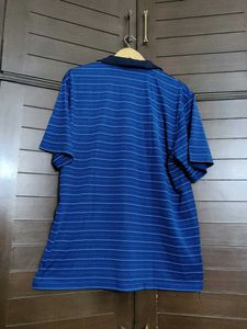 Men Blue Striped Classic Collar Tshirt
