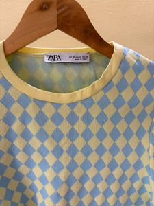 Zara Blue Diamond Pattern Top