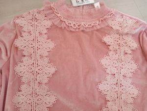Baby Pink Velvet Puff Sleeve Partywear Top