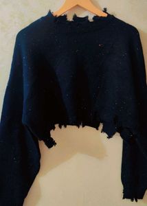 Damaged Style Black Pullover