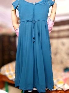 Blue Dress with Gold Embellishments