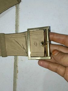 Beige Belt with Gold Buckle