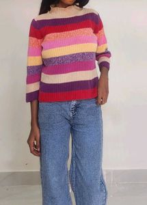 Colorful Striped Knit Sweater – Women&#39;s Size M