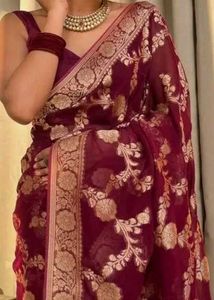 Elegant Red &amp; Gold Silk Benarasi Saree