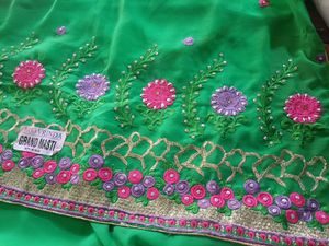 Vibrant Green Embroidered Floral Fabric