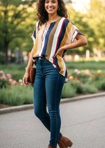 Striped V-Neck Casual Top❤️(New)