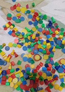 collection of dice n toy coins