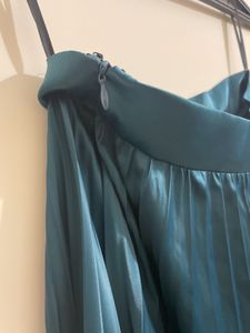 Teal Satin Pleated Skirt