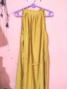 Knee Length Party Wear Yellow Dress