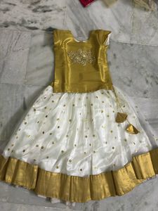 Golden Colour Soft Net Lehenga For Kids