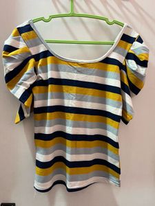 Striped Puff Sleeve Tee