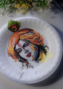 Krishna 🍽 Plate Painting Draw Handmade Work