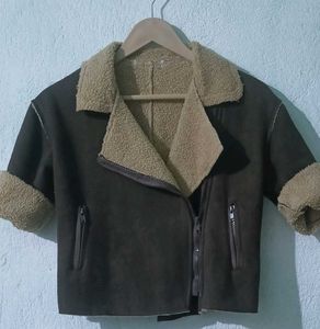 faux suede aviator jacket with sherpa lining