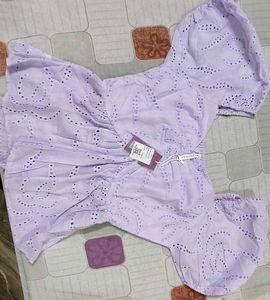 Lilac Eyelet Puff Sleeve Top