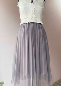 Grey Tulle Midi Skirt