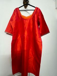 Orange Raw Silk Kurti