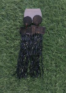 Black Beaded Fringe Earrings