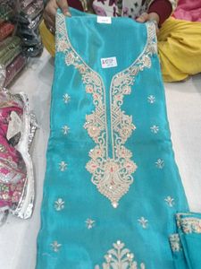 Elegant Turquoise Embroidered Suit