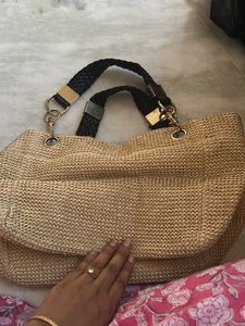 Chic Woven Summer Handbag with Black Strap