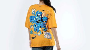 Unisex Down Shoulder Orange Graphic Tee