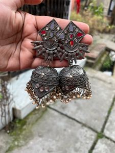 Trendy Mirror choker And Long Oxidise Jhumka