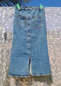 Denim Skirt with Floral Design