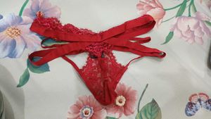 Red Lace Thong Panty size M