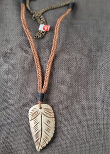 Ooak hand carved bone leaf pendent Necklace