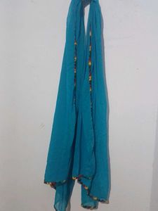 Blue Dupatta With Multicolor Border