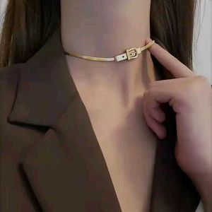 Gold Herringbone Belt Buckle Necklace
