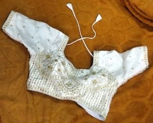 &#34;Intricately Embroidered White and Gold Blouse&#34;