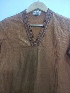 Fabindia Rust Orange Cotton Kurta(Women)