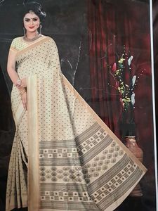 Elegant Cream & Brown Printed Saree