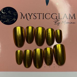 Golden Partywear Pressons | Set Of 10 Nails