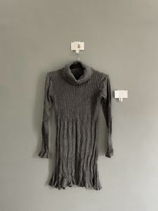 Gray Ribbed Turtleneck Dress