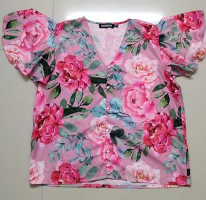 Pink Floral Print Georgette Top