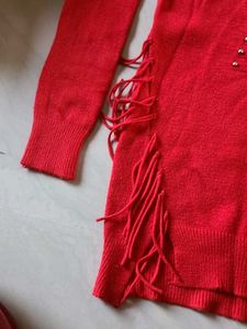 Red Fringe Sweater Top