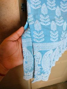 Powder Blue Chikankari Work Kurti For Women