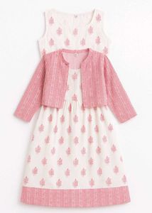 Pink Floral Dress And Cardigan